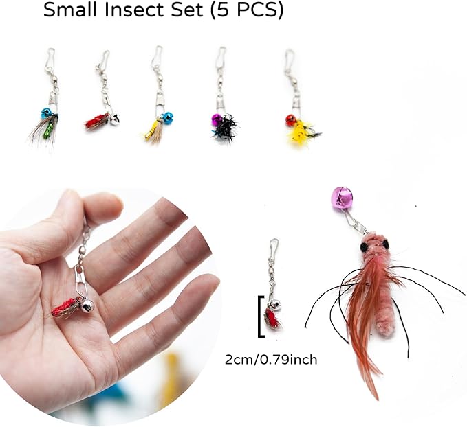 Insect Cat Toy Set with Bells for Cat Teaser, Ultra-Realistic Bug Toy Refills for Wand Toys, Interactive Toys Ideal for Kitten Enrichment Exercise & Mental Stimulation (5 PCS)