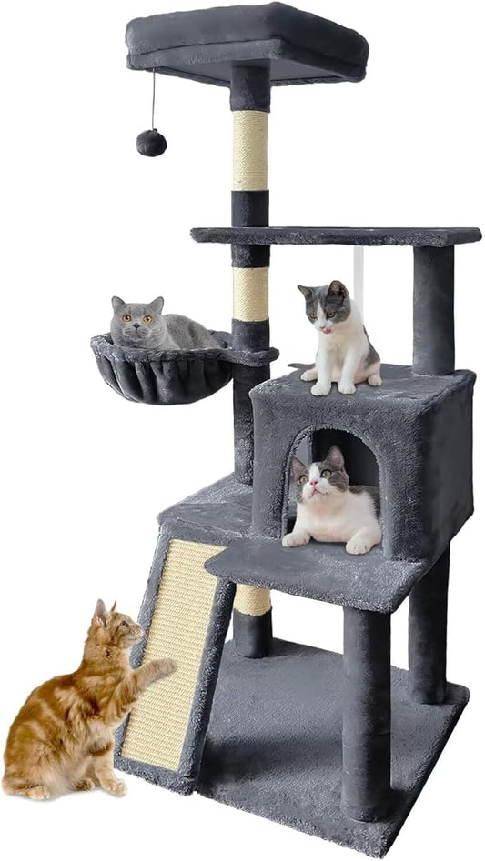 57" Cat Tree Tower for Indoor Cats, Multi-Level Cat Tower Condo with Sisal Scratching Post (Dark Gray)
