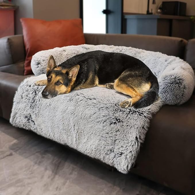 Calming Dogs/Cats Bed Mats, Dog Pad Washable Removable Couch Cover, Plush Long Fur Mat for Pets, Waterproof Lining, Perfect for Small, Medium and Large Dogs and Cats (Gradient Gray, 53"x39")