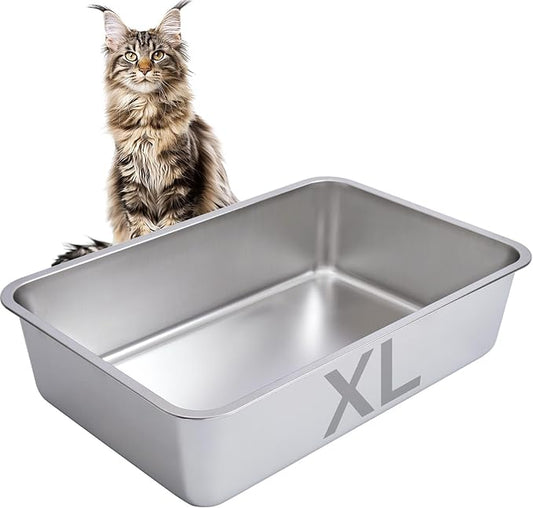 Stainless Steel Cat Litter Box-6" High Side Metal Litter Box,XLarge Stainless Steel LitterBox,Cat LitterBox for Big Cats or Rabbit,Puppy,Non Stick, No Smell, Easy to Clean