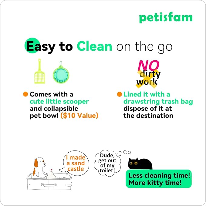 petisfam Portable Travel Litter Box for Cats with Lid to Contain Litter and Odor. Easy to Carry, Clean and Store. Easy for Car Travel, Hotle Stays, Flying with Cats