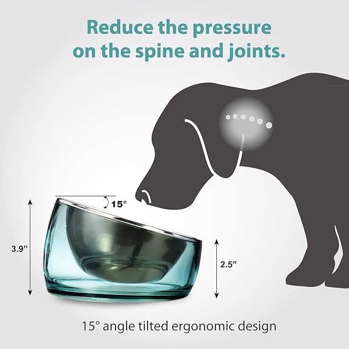 Felli Oblik Raised Dog Food Water Bowls for Small Short-Leg Dogs, Removable Stainless Steel Dish Dishwasher Safe, No Spill Tilted Metal Feeder for French Bulldog, Maine Coon Cats (1.5Cup, Classic)