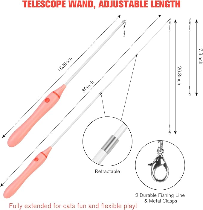 3-in-1 Retractable Cat Wand Toy for Indoor Cats