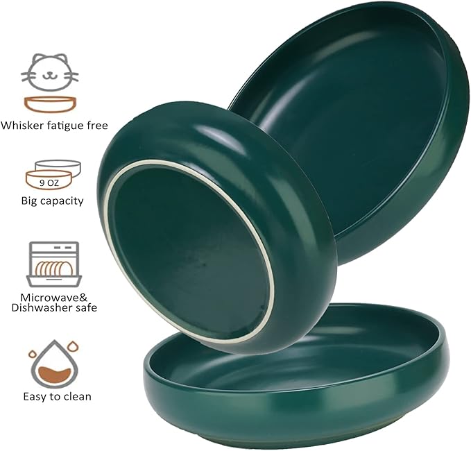 Ceramic Cat Bowls,Shallow Cat Dishes for Food and Water, 6 inch Matte Finish Wide Cat Food Bowl,Whisker Fatigue Free Pet Puppy Kitten Bowl Set of 3,Dishwasher Safe