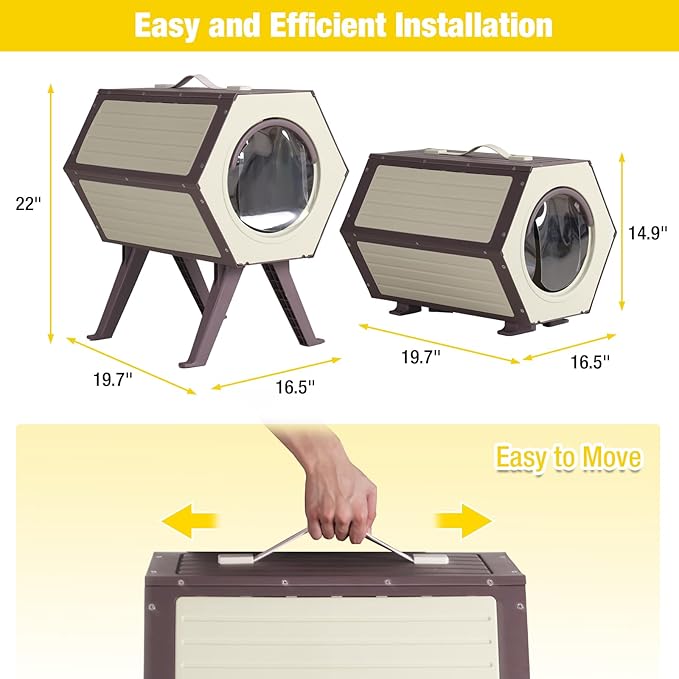 Heated Cat House for Outdoor Winter,Combined Cat Condo with Adjustable Temperature and Time, Insulated Outdoor or Indoor Cat Shelter for Feral with Escape Door (White and Brown, 1 Set)