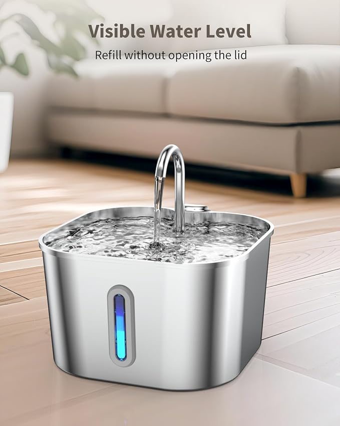 Cat Water Fountain Stainless Steel, 74oz/2.2L Cat Fountain with Quiet Pump, Automatic Pet Water Dispenser, Ideal for Multi-pet Homes, Fresh & Clean Water for Cats and Dogs