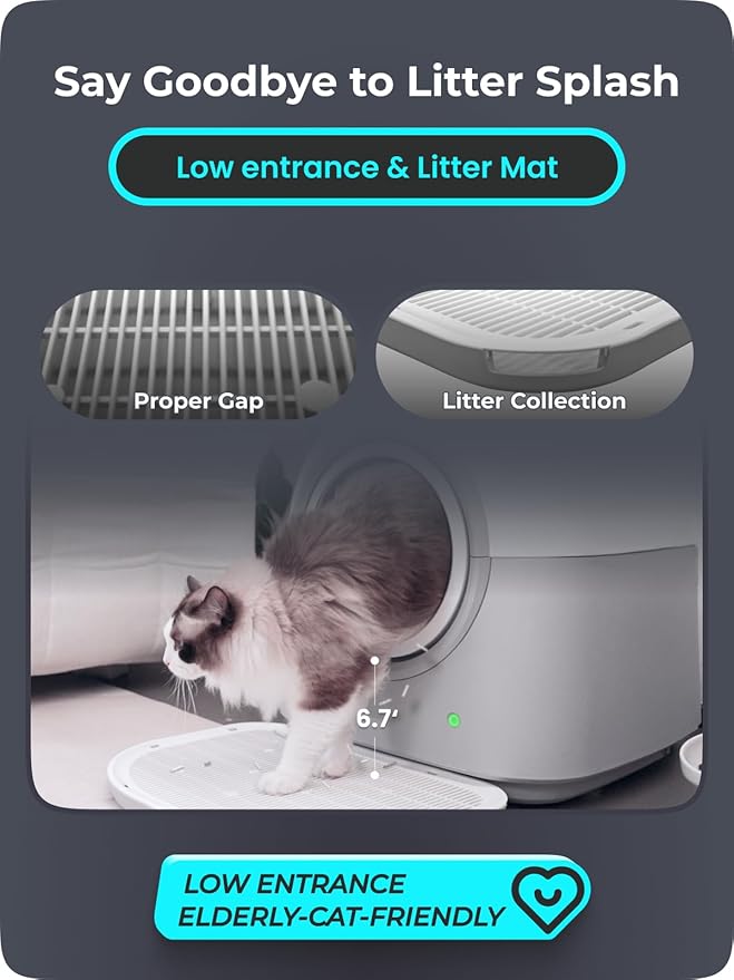 Self-Cleaning Litter Box Automatic Electronic Hands-Free Smart Robot self Cleaning Litter Box - Large 60L Capacity, Safe Anti-Pinch,with Deodorizer and Liner,for Multiple Cats (Grey Pro)