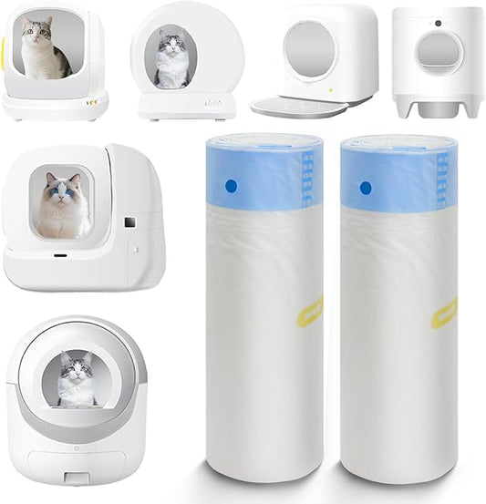 40 Count 21.6" x 11.8" Cat Litter Box Liners for Self-Cleaning Cat Litter Box, Replacement Automatic Litter Box Liners, 2 Rolls Drawstring Trash Bags for Robot, Extra Thick,(2 Packs/40 Counts)