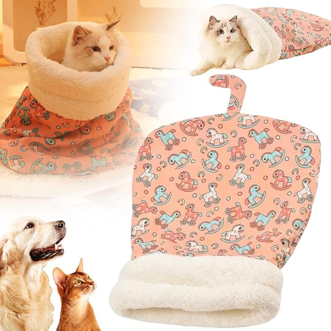 Cozy Pet Nest for Cats and Dogs, 2025 New Cat Bed Soft Cat Dog Sleeping Bag, Portable Warm Feline Bed Pet Nest Small Dog Cat Bed for All Seasons Indoors (Pink, 14x18in)