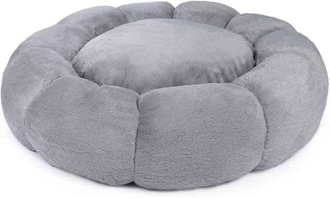 Sherry Kline Pets “Daisy Round” Donut Shape Calming Bed for Dogs and Cats, from Soft Faux Fur, Available in 4 Sizes, Machine Washable