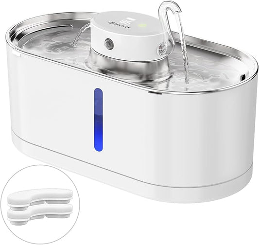 Cat Water Fountain Cordless, 108oz/3.2L Wireless Cat Fountains for Drinking, Pet Water Fountains for Cats Indoor, Automatic Cat Water Dispenser Battery Operated Rechargeable, Stainless Steel White