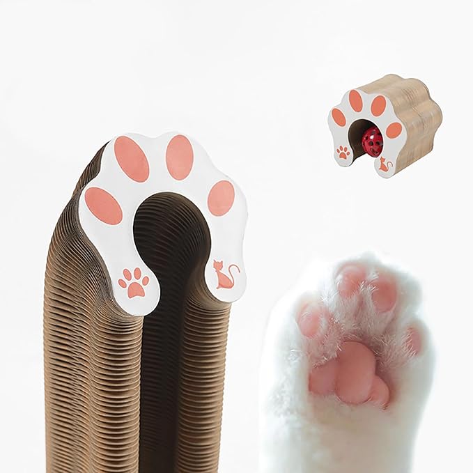 Kitty Kurlz Cat Toy, Magic Organ Cat Interactive Scratcher Cardboard with Bell Ball, Foldable & Changeable Accordion Shape Exercise Anxiety Relief Toy for Indoor Cats(1PCS)