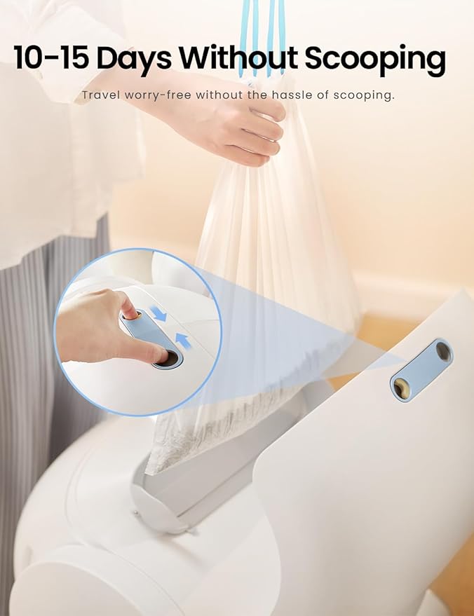 Self Cleaning Litter Box, Integrated Safety Automatic Cat Litter Box Self Cleaning 65L+9L for Multiple Cats, App Control, Odor Removal, Includes Mat & Liner (3 Rolls) - Blue