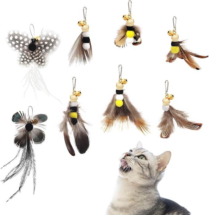 SONGWAY Cat Toy Wand Replacement - 8 Pieces Insect Cat Toys, Cat Feather Toy Refills, Cat Teaser Wand Attachments, Interactive Cat Toys for Indoor Cats