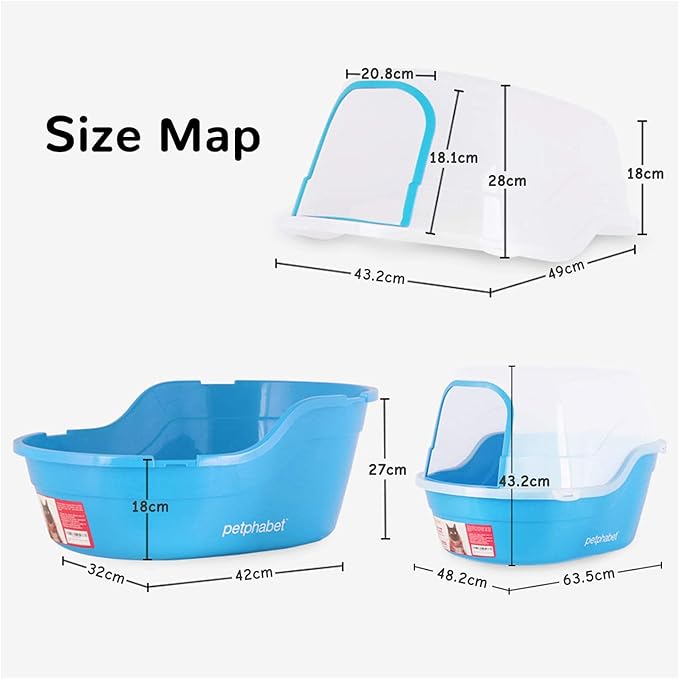 Petphabet Jumbo Hooded Cat Litter Box, Extra Large, Light Blue