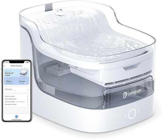 Cat Water Fountain, Automatic Water Dispenser, 2L Pet Water Fountain Transparent Water Tank, 8 Layers Filters Cat Fountain Dog Water Fountain Wireless Pump 2.4G WiFi PF1L