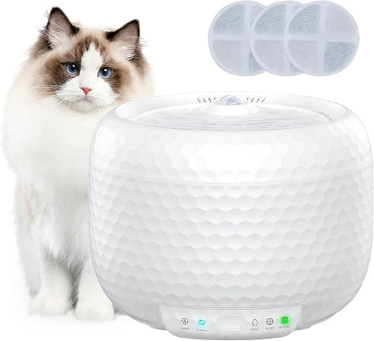 Automatic Cat Water Fountain 61oz/1.8L, Ultra Quiet Pump, BPA-Free & Detachable for Easy Cleaning, Includes 3 Replacement Filters (White, ABS)