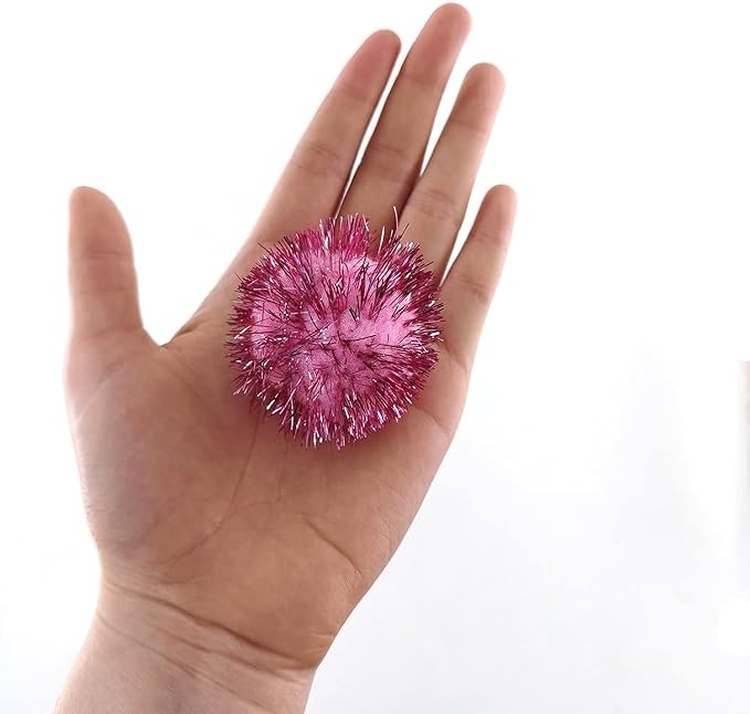 40 Pcs 2 Inch Assorted Color Flash Ball Cat's Favorite Toy Ball Tinsel Pom Poms Flash for Kittens Exercise and Multiple Cats Play and Chase