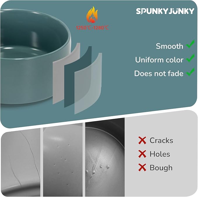 SPUNKYJUNKY 13.5OZ Ceramic Dog and Cat Bowl, Modern Cute Weighted Food Water Bowl for Replacement Light Green (1 Pack)