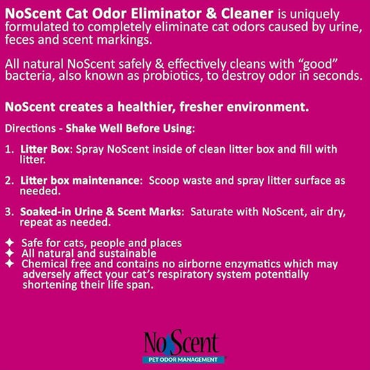 No Scent - Cat Litter Box Cleaner - 128 Fl Oz (3.8 L) - Odor & Stain Remover with Probiotic Formula - Freshener for Furniture, Fabric, Hard Surfaces & Car