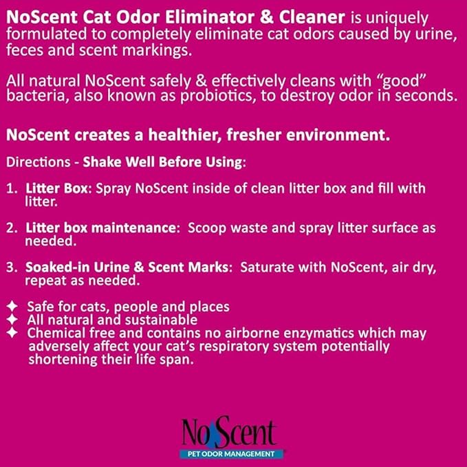 No Scent - Cat Litter Box Cleaner - 32 Fl Oz (946 mL)- Odor & Stain Remover with Probiotic Formula - Freshener for Furniture, Fabric, Hard Surfaces & Car