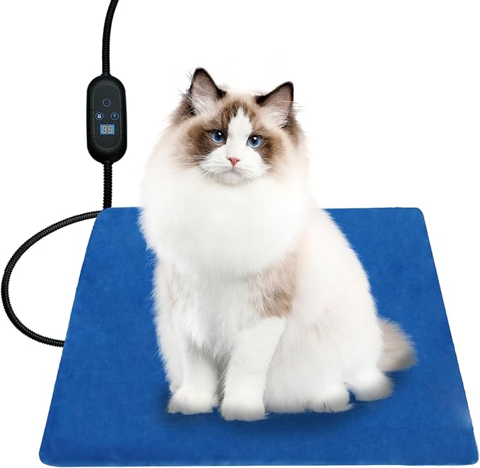 Pet Heating Pad, 6 Adjustable Temperature Heated Dog Cat Bed with Timer,Indoor Warming Heated Mat Pad with Chew Resistant Cord,19.7 x 15.7 Inches