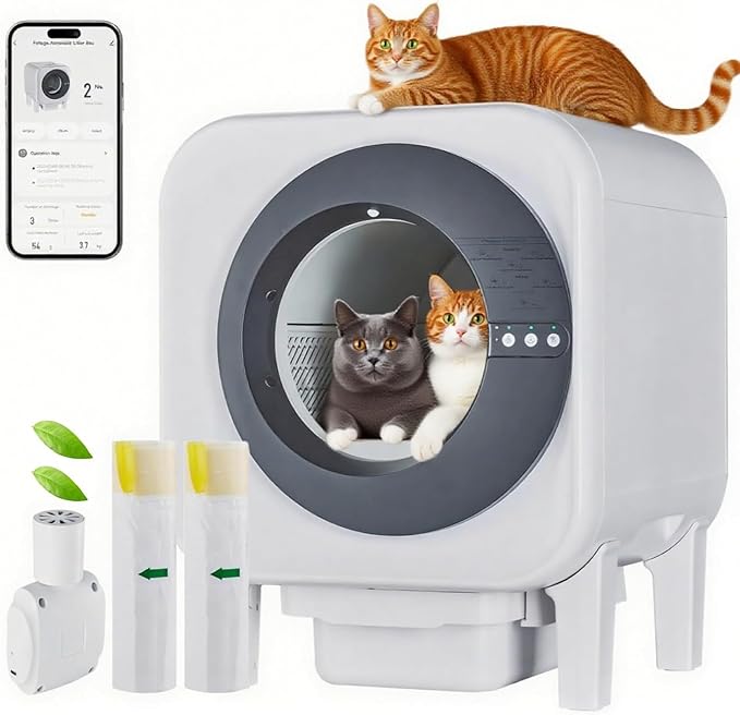 Smart Self-Cleaning Cat Litter Box, 75L Large Space & 12L Sealed Waste Drawer, APP Controlled Automatic Litter Tray with Odor Control & Health Monitoring, Safe for Multi-Cat Homes