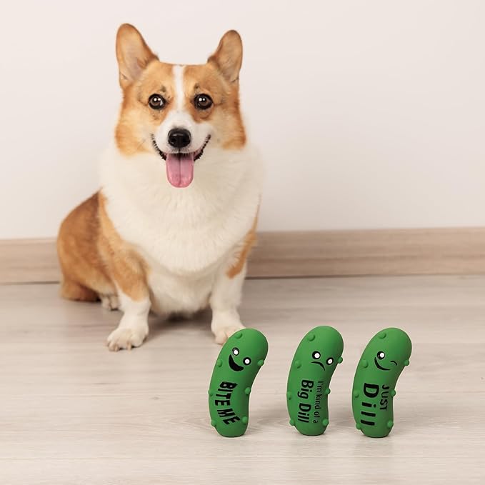 3 Pack Squeaky Dog Toys for Medium Dogs, Soft Latex Squeaky Dog Ball, Cute Funny Squeak Crunchy Pickle Pet Toys