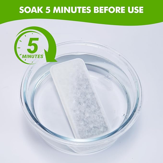 6 Pack Dog Water Fountain Filters and 6 Pack Sponges, Suitable for Stainless Steel 2Gal/264oz Dog Water Fountain (PF-SS-01/PF-SS-02), High Efficiency Filtration, Idividual Package