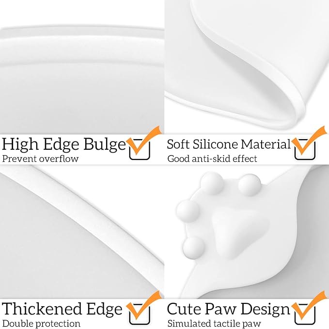 KPWACD Pet Placemat for Dog and Cat, Waterproof Silicone Dogs Feeding Bowl Mat Prevent Food and Water Overflow, High-Lips Puppy Dish Mats Suitable for Small Medium Big Pets, White, 19" * 12"