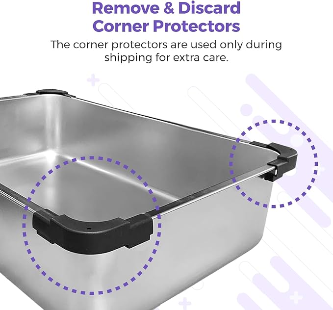 iPrimio - Stainless Steel Litter Box for Cats - Enclosed Sides and Easy to Clean - Includes High-Sided Litter Box, Scooper for Extra Litter Scatter Protection - XL Size for Big Cats - 23.5"x15.5"x6"