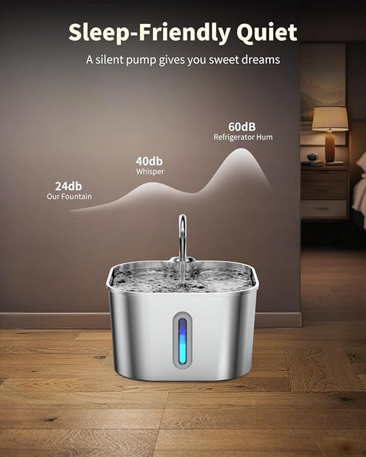 Cat Water Fountain Stainless Steel, 74oz/2.2L Automatic Cat Drinking Fountain, Pet Water Dispenser with Quiet Pump, Suitable for Cats, Dogs and Multi-pet households