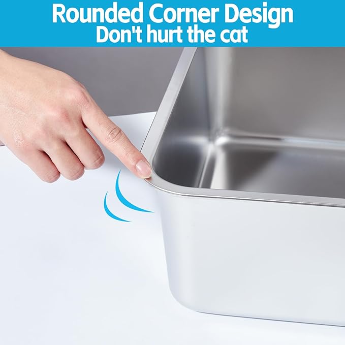 Stainless Steel Cat Litter Box, Metal Litter Box, Cat Litterbox for Kitten, Kitty, Rabbit, 6" High Side Cats Litter Boxes, Large Stainless Steel LitterBox, No Smell, Non Stick, Easy to Clean