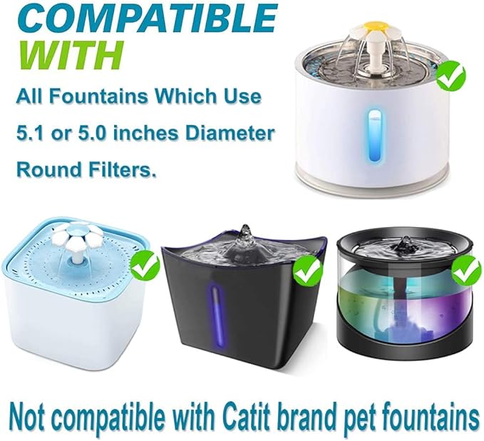 Cat Water Fountain Filters 6 Pack,50% More Activated Carbon,Genuine Cat Flower Fountain Replacement Filters, Fit for Most Dog Pet Drinking Dispenser Triple Filtration (Not for Catit)