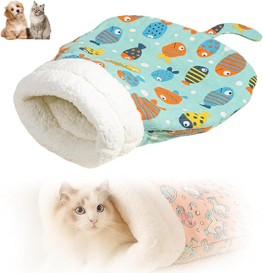 Pet Nest for Cats and Dogs, Soft Cat Dog Sleeping Bag, Warm Feline Bed, Portable Pets Nests, Soft Plush Winter Cat Cave Bed,Cat Dog Sleeping Bag for Indoor (Clownfish, 18 * 22inch)