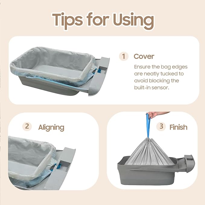 30 Count Cat Litter Replaced Waste Bags Liners for Neakas M1, PetPivot Autoscooper 11 and Similar Open-Top Self-Cleaning Cat Litter Box, Disposable Pet Wast Bags with Drawstring Heavy Duty Leak-proof