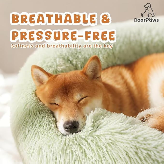 Comfy Dog Bed Large Size Dog - Donut Washable Large Pet Bed, 39 inches Anti-Slip Round Fluffy Plush Faux Fur Cat Bed, Fits up to 120 lbs Pets (Camel)