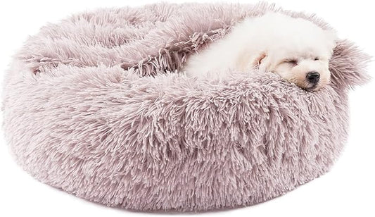 Himax Dog Beds for Small Dogs, Donut Dogs Beds with Blanket Attached, Calming Dog Bed Washable (20"/26"/35") Beige