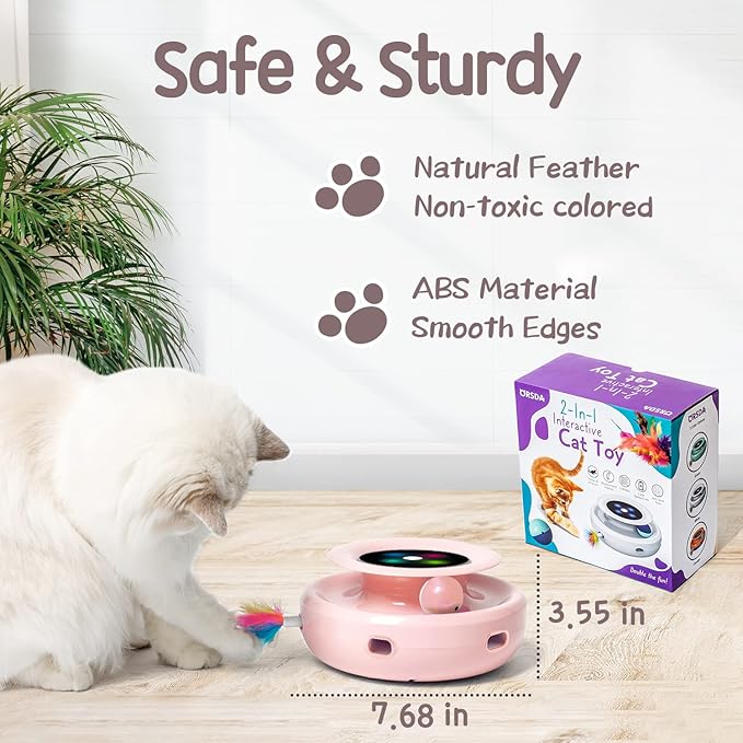 ORSDA Cat Toys 2-in-1 Interactive Cat Toys for Indoor Cats, Automatic Cat Toy Balls, Ambush Feather Kitten Toys with 6pcs Attachments, Dual Power Supplies, Auto On/Off (Upgraded Version)