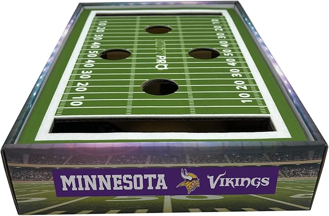 NFL Minnesota Vikings Football Stadium Cat Scratcher Find & Play Box With 2 Jingle Bell Balls - Game Day Toy, Field Felt Scratcher, Play and Lounge Stimulating Game