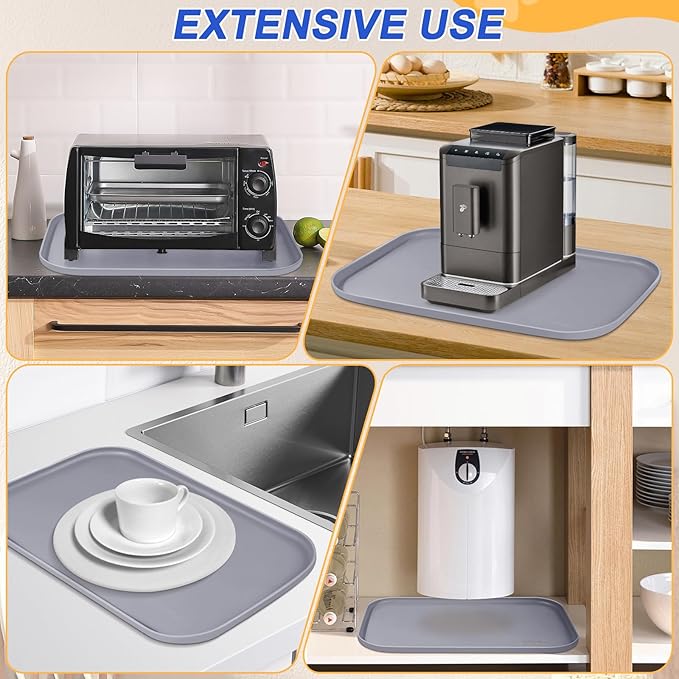 Silicone Pet Feeding Mat with Raised Edge for Food and Water, Dog Bowl Mats, Cat Bowls Placemat with High Lip for Floor Waterproof, Rubber Tray for Cats and Dogs 22 x 14 x0.8 Light Gray