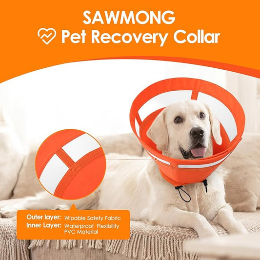 SAWMONG Soft Cone for Dogs, Dog Cones for Large Dogs, Adjustable Pet Recovery Collar to Stop Licking, Comfy Elizabeth E-Collar for Dog After Surgery Alternative (XL,Orange)
