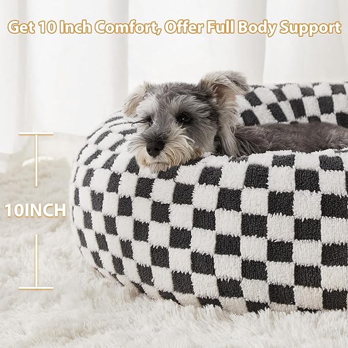 BFPETHOME Donut Dog Bed Medium Size Dogs, Cute Medium Dog Bed for Puppy and Kitten, Round Calming Pet Beds with Non-Slip Bottom, Machine Washable,27inch, Grey