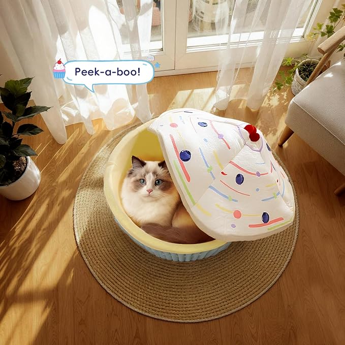 Cute Cat Beds Kitten Beds, Soft Small Dog Beds, Washable Pet Beds for Puppy and Kitty, Funny Cupcake Cat Cave, 20 Inches