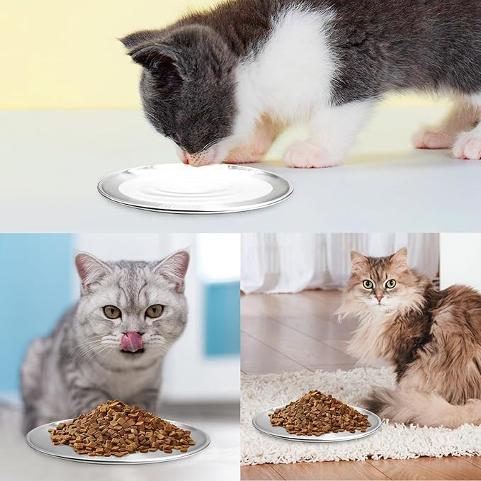 Fhiny 12 PCS Stainless Steel Cat Dish Set, 6.7" Wide Shallow Kitten Feeding Plate Replacement Basic Small Pet Bowl Metal Flat Dish for Stray Cats & Dogs