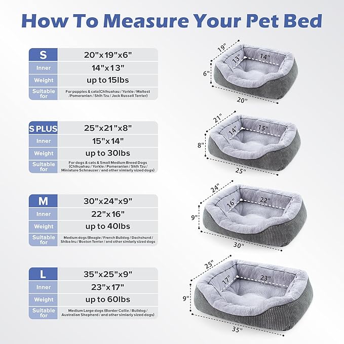 INVENHO Large Dog Beds Large Sized Dog Washable, Orthopedic Warming Soft Sleeping Puppy Bed Durable Pet Bed with Anti-Slip Bottom L(35"x25"x10")