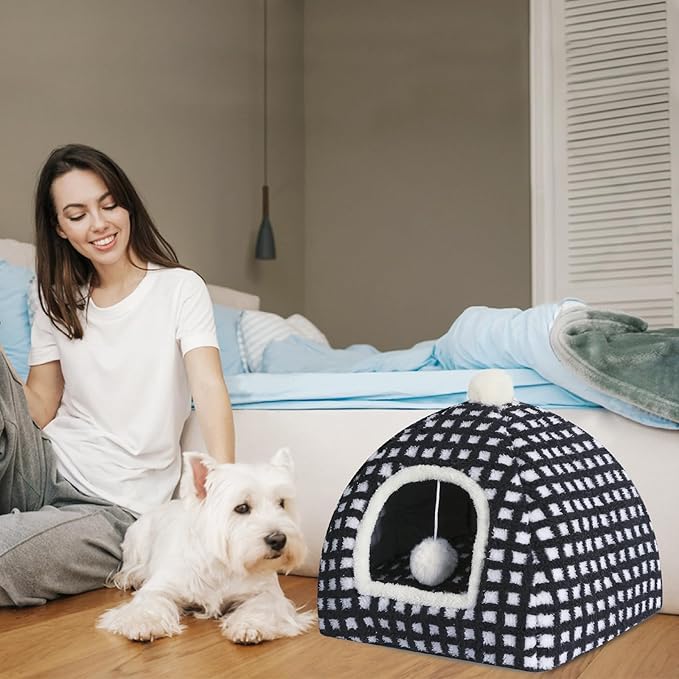 Cat Bed Cave for Indoor, Suitable for Cat Dome Bed, Hideaway Bed for Indoor Cats with Removable Mattress for Kittens.Cat Tent House for Dual Use (17"x17")