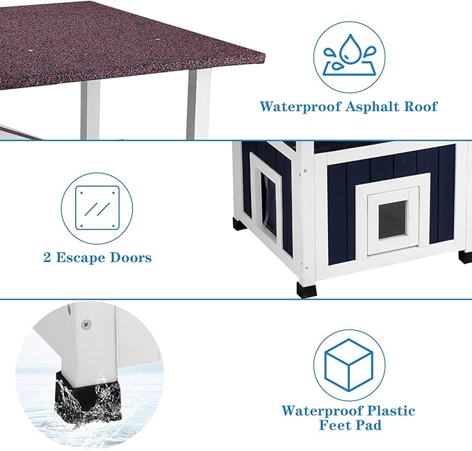 4 Tiers Cat House for Outdoor Cats, Outdoor Cat House Weatherproof 45.1" H Feral Cat Shelter Outside Enclosure Multi-Level Play Zones 2 Escape Doors, 2 Removable Floors for Multiple Cats