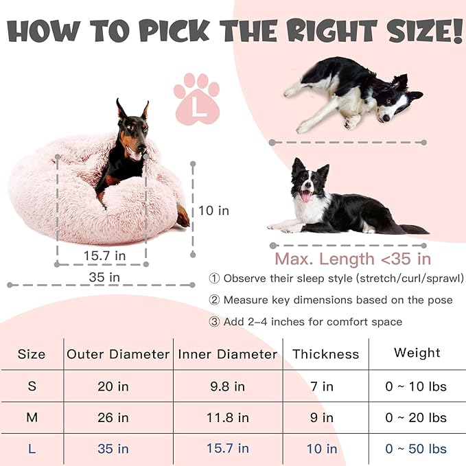 Himax Dog Beds for Large Dogs, Comfort Dog Bed with Blanket Attached, Calming Anti-Anxiety Fluffy Dogs Beds Washable (20"/26"/35") Pink