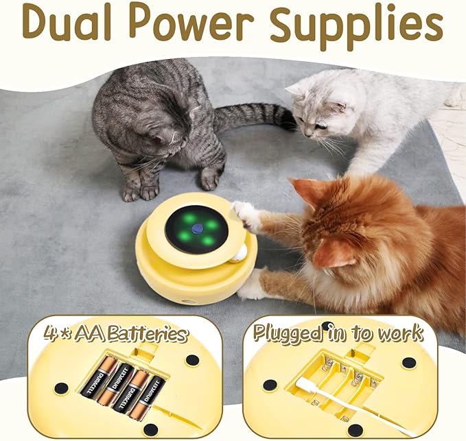 ORSDA Cat Toys 2-in-1 Interactive Cat Toys for Indoor Cats, Automatic Cat Toy Balls, Ambush Feather Kitten Toys with 6pcs Feathers, Dual Power Supplies, Adjustable Speed, Auto On/Off